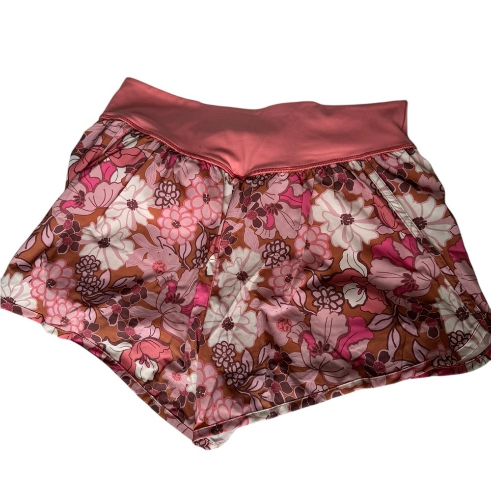 Aerie Floral Pink and Brown Athletic Shorts NWT - Picture 2 of 7